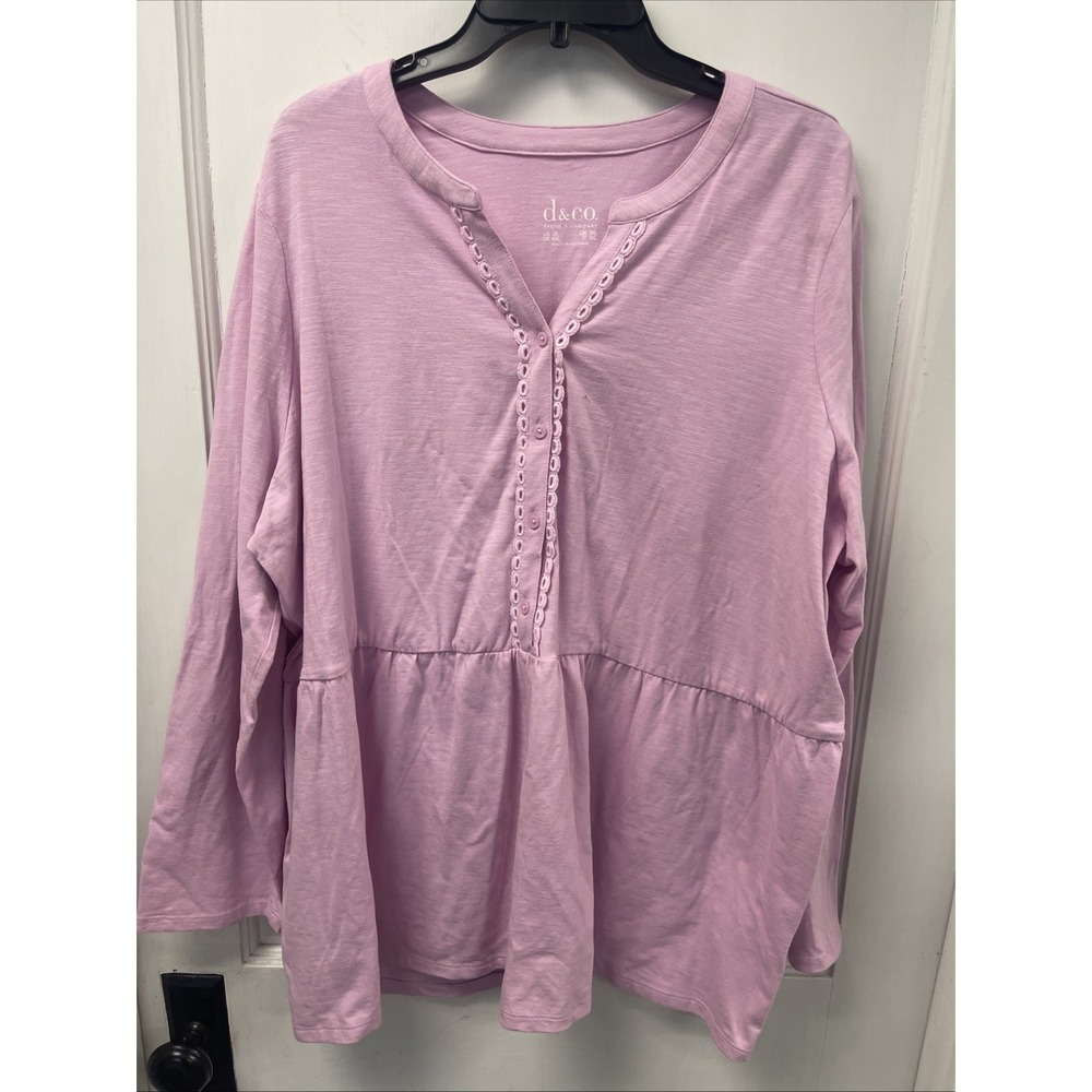 D & C Pullover Half Button Long Sleeve Pink Shirt 2X NWOT